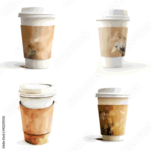 Minimalist watercolor coffee to-go cups in neutral tones. Perfect for cafe branding, packaging, coffee shop menus, and modern beverage illustrations.

