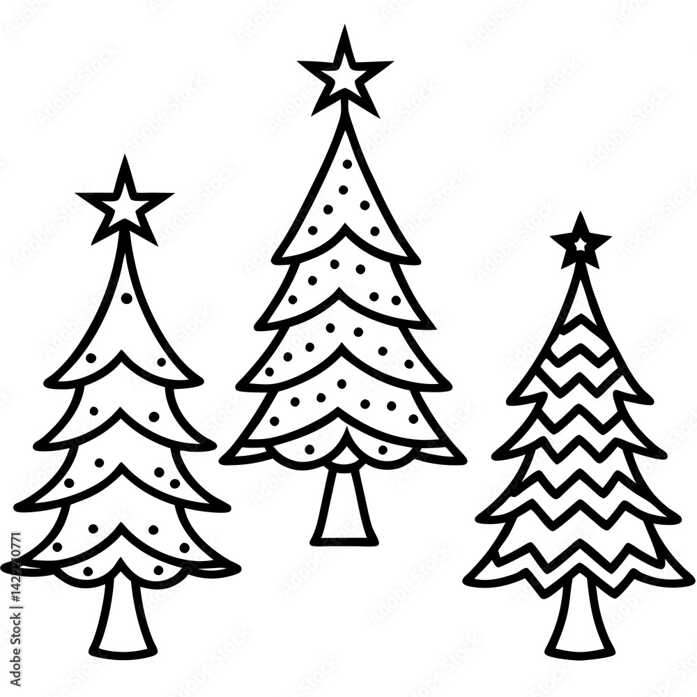 Fototapeta premium Minimalist Christmas Tree Line Art Vector set