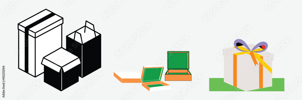 Open and close white gift boxes set, white square box top view, open cap, empty packages mockup 3d isolated, container mockup, empty carton package, realistic paper box - Open and close white gift boxes set, white square box top view, open cap, empty packages mockup 3d isolated, container mockup, empty carton package, realistic paper box -