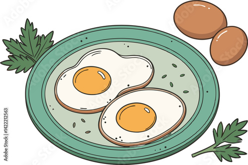 Sunny Side Up Eggs with Fresh Herbs Breakfast Food Art