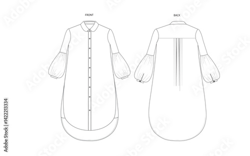 Womens-shirt-dress-flat-sketch-vector-illustration_-technical-drawing-template