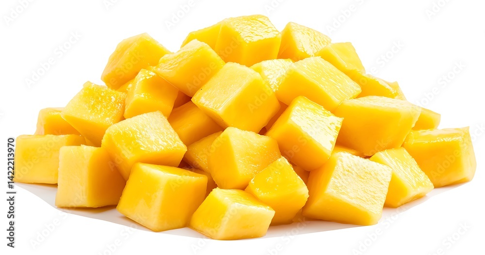 Fresh Diced Mango Cubes on White Background for Healthy Snack Fresh Diced Mango Cubes on White Background for Healthy Snack