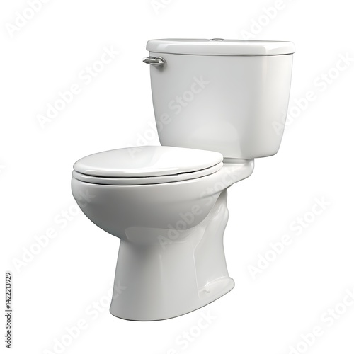 A clean, front-facing image of a white ceramic toilet isolated on a white background