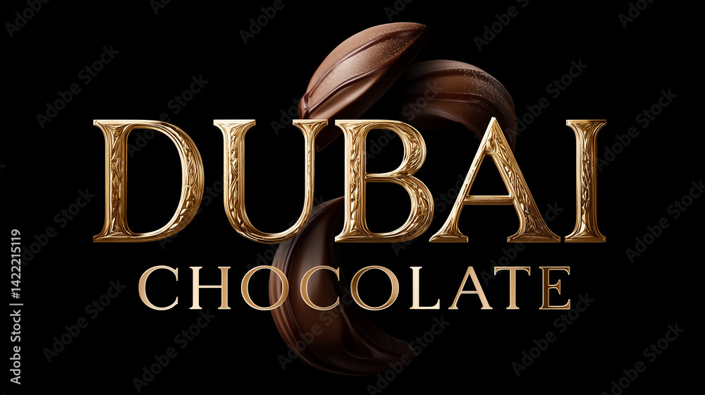 Luxurious Dubai chocolate brand logo featuring golden lettering and elegant chocolate shapes, evoking premium quality and indulgence