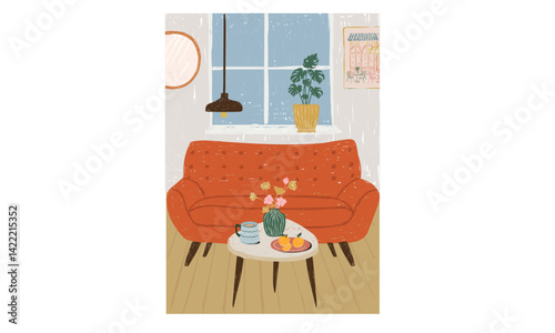 Wallpaper Mural Minimalistic drawing room interior scenes with mid century modern furniture and plants. Trendy living room interiors. Abstract Sofa set art. Torontodigital.ca
