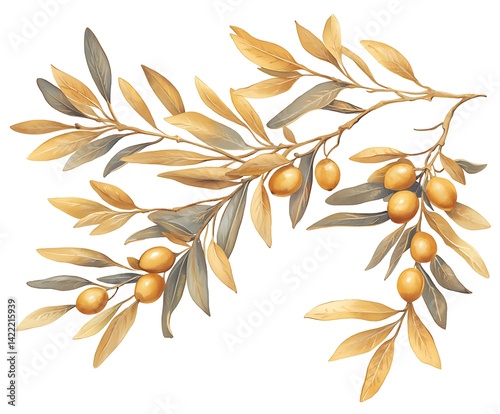 Wallpaper Mural Golden Olive Branch with Leaves and Fruit for Decorative Use Torontodigital.ca