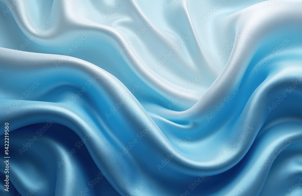 Fototapeta premium Elegant, abstract illustration of flowing silky satin fabric. Blue wavy texture background. Luxurious, shiny, smooth material, artistic backdrop for design, fashion, beauty products, advertising.