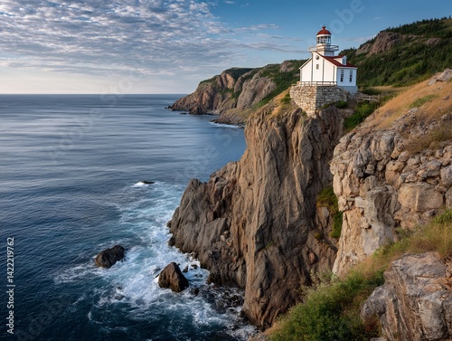 Dramatic coastal scenery with a lighthouse perched on a rugged cliffside