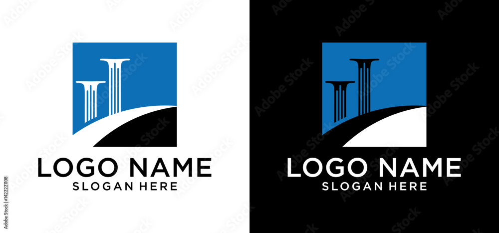 Illustration of the design of two towering pillars. Vector monogram logo pillar with the initials L. Illustration of the design of two towering pillars. Vector monogram logo pillar with the initials L.