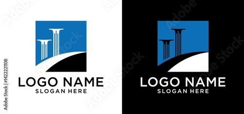 Illustration of the design of two towering pillars. Vector monogram logo pillar with the initials L.