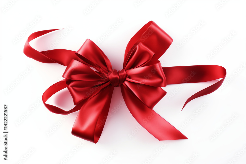Close-up of a shiny red satin ribbon bow, luxurious decoration for gift wrapping Close-up of a shiny red satin ribbon bow, luxurious decoration for gift wrapping