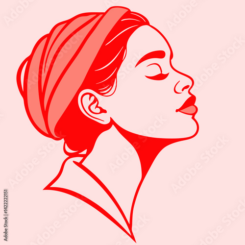 Female silhouette in red with esoteric and dreamy expression