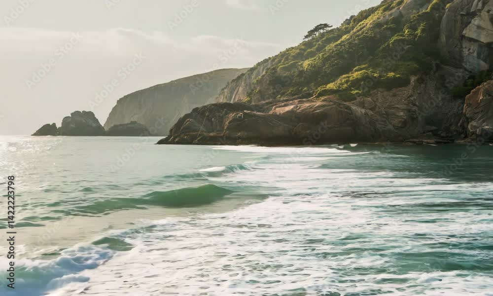 Serene Ocean Waves & Rocky Shoreline Scenery Serene Ocean Waves & Rocky Shoreline Scenery