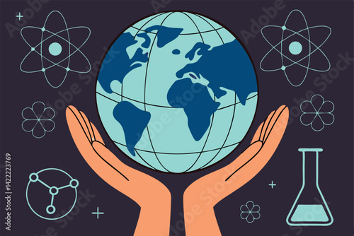 Global Science Illustration with Earth and Scientific Symbols