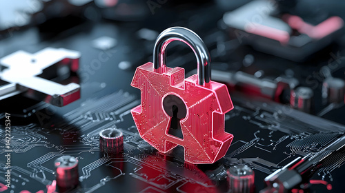 A digital padlock on a circuit board represents cybersecurity and data protection. Suggesting the image for articles about online safety data privacy and network defense.