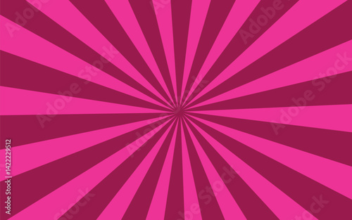 Salmon pink swirl radial beam sunrise or sunset light retro design illustration. Light sunburst glowing background.
