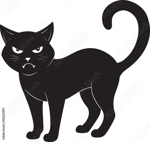 Angry cat arched back vector silhouette on white background