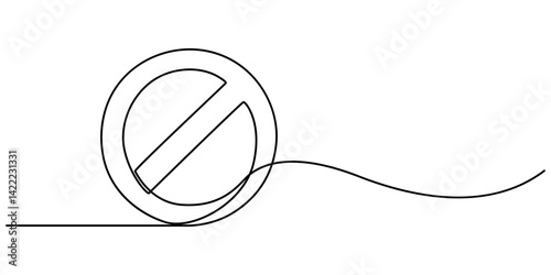 Prohibition sign in continuous line drawing style. Line art of the STOP symbol. Vector illustration. Abstract background, Prohibition sign in one line drawing, Healthcare minimalist concept pro style.