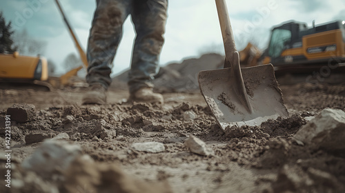 Wallpaper Mural Construction Worker Using Shovel on Site Torontodigital.ca