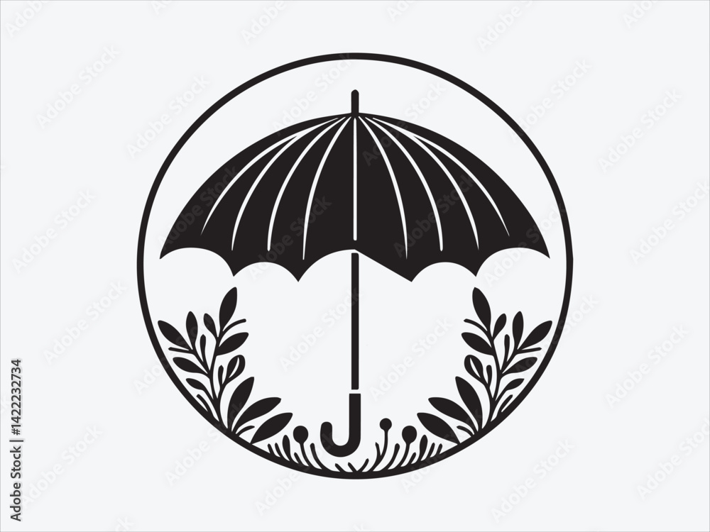 Naklejka premium Umbrella Silhouette with Classic Canopy and Handle Design for Weather, Rainy Day