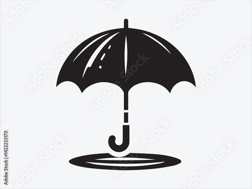 Umbrella Silhouette with Classic Canopy and Handle Design for Weather, Rainy Day