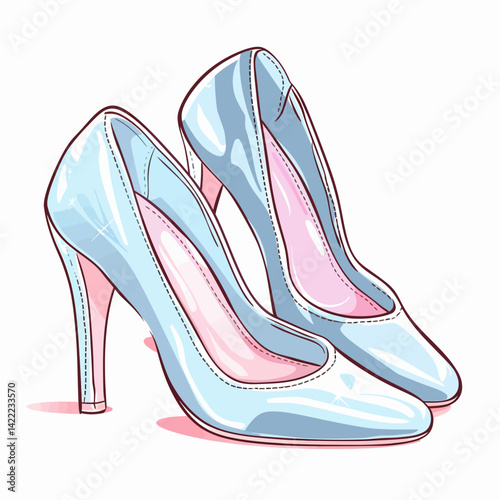 Blue high heels isolated white background 