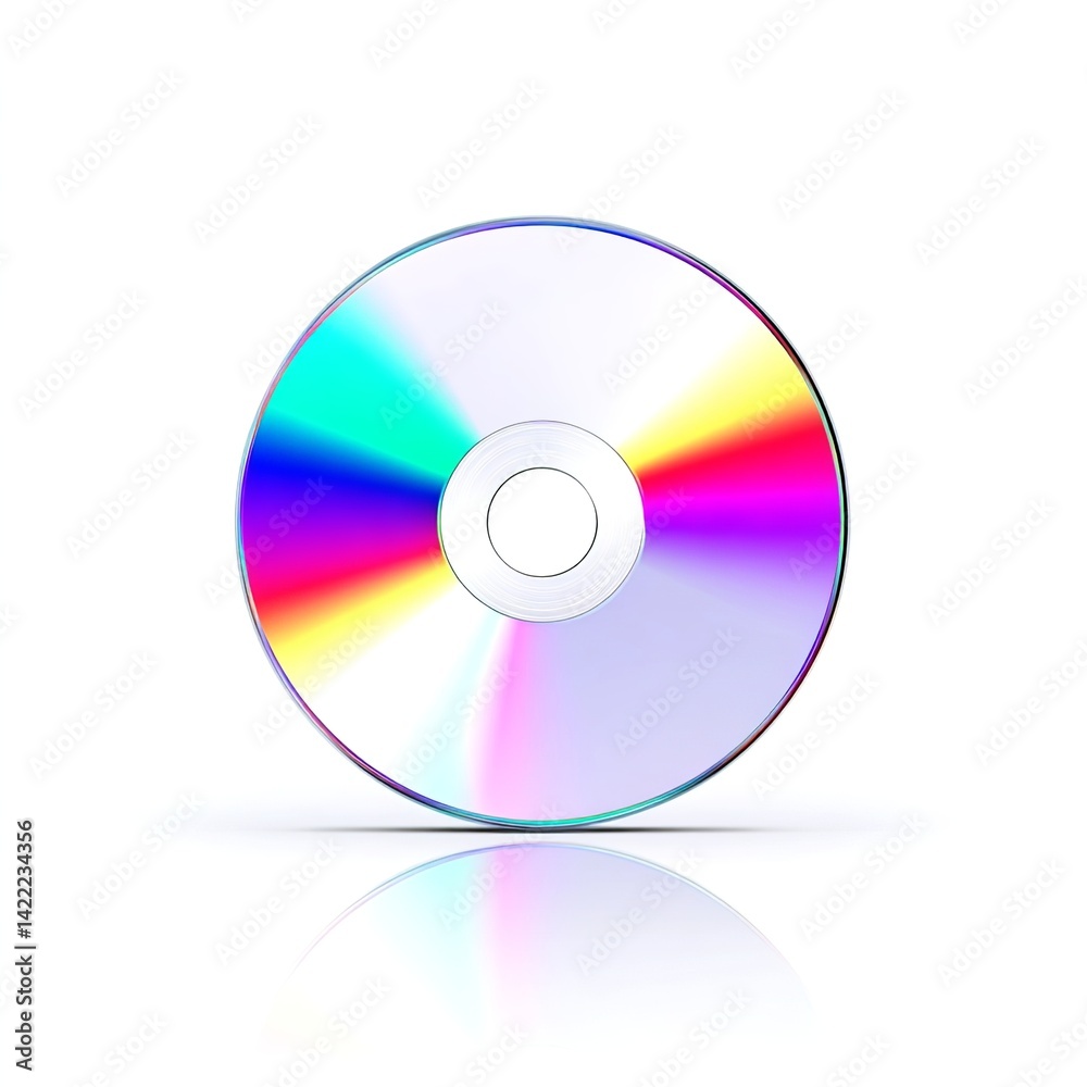 A simple icon of an isolated CD, white background, colorful reflections on the surface, no shadows, A simple icon of an isolated CD, white background, colorful reflections on the surface, no shadows,