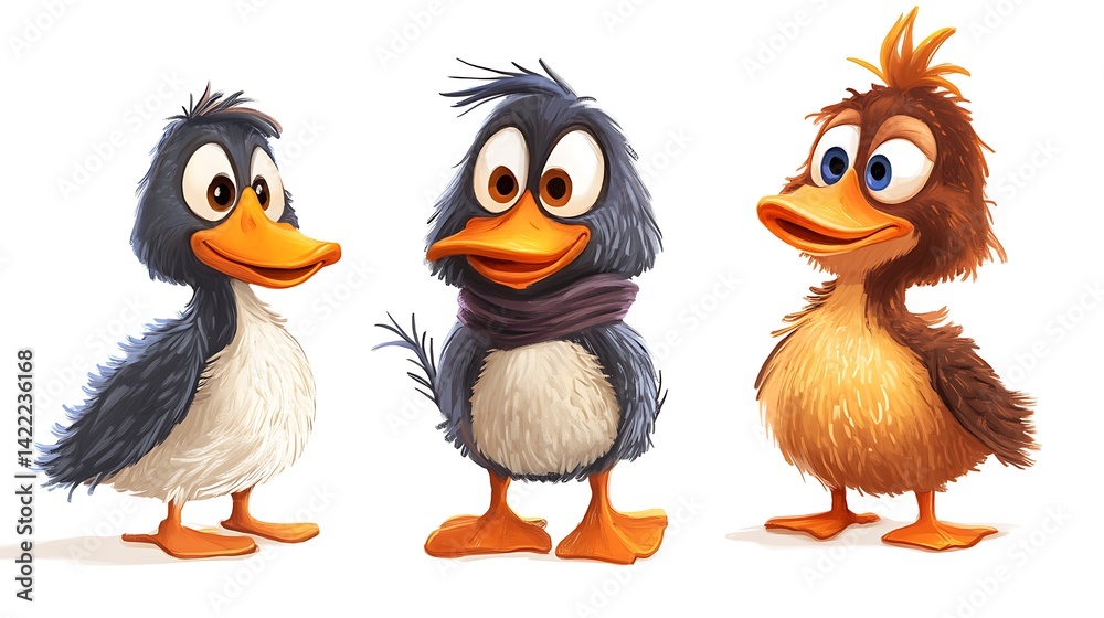 Fototapeta premium Cute Ducklings Cartoon Illustration.