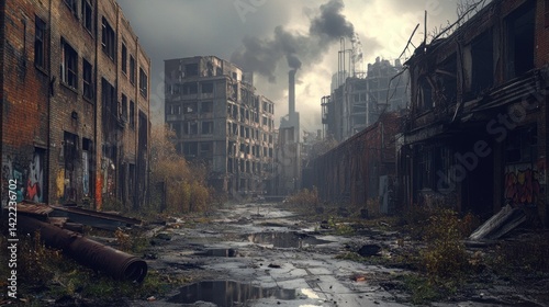Post-Apocalyptic Cityscape: A Desolate Urban Landscape