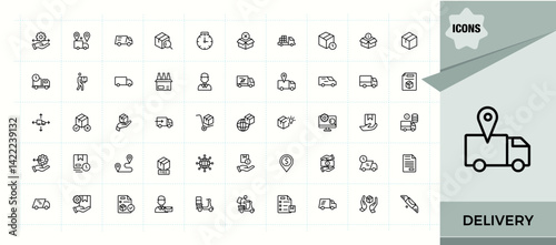 Delivery icon set. Simple line vector icons. Pack of shipping, deliver, shipment, courier, parcel, distribution, logistic. Pixel perfect. Editable vector. Shipping line icon set.