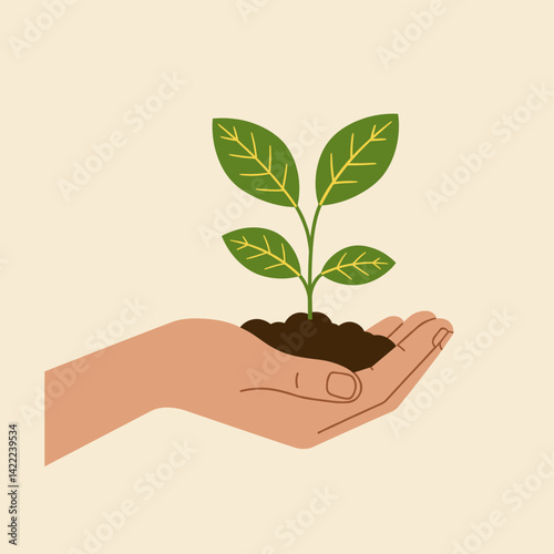 Nurturing Life's Potential: A gentle hand cradles a sprouting plant, symbolizing care, growth, and environmental consciousness.