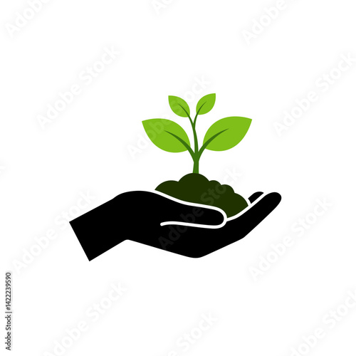 Nurturing Growth: A symbolic depiction of a hand gently cradling a thriving green plant, representing the essence of care, environmentalism, and new beginnings.