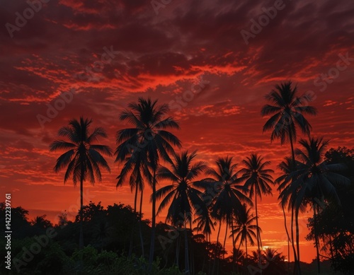 Scarlet Sunset Against the Backdrop of a Tropical Forest