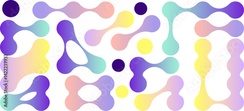 Morphing blob dot set.Connected meta circles for abstract patterns, stickers, badges, posters, and web projects.