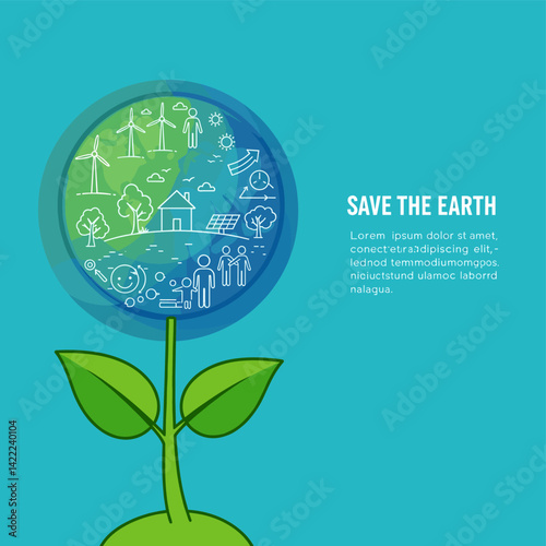 Nurturing the Earth: A symbolic illustration depicts a plant blooming into a vibrant representation of the planet, embodying eco-consciousness and environmental advocacy.