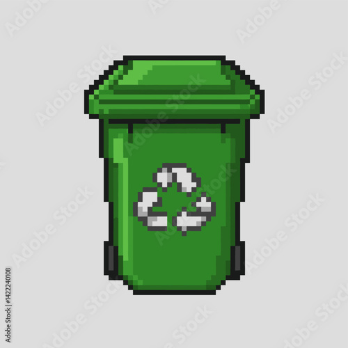 Pixelated Recycling Bin: This image showcases a pixelated green recycling bin.
