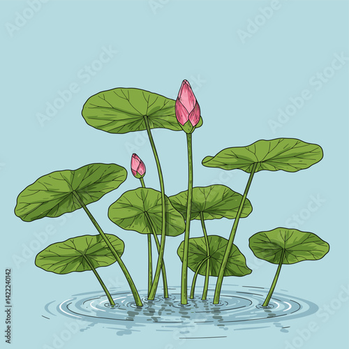 Lotus Blossom in Peaceful Pond: Capturing the serene beauty of a lotus, this image displays a vibrant bloom surrounded by verdant lily pads, embodying peace and tranquility.