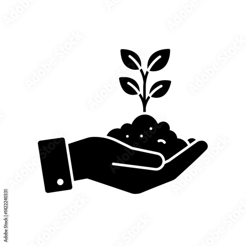 Hand and Sprout: A silhouette captures a human hand tenderly cradling fertile soil, where a young sprout emerges, symbolizing growth and potential.