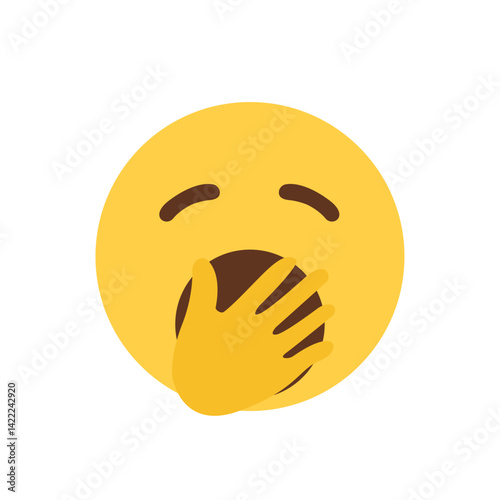 A yellow face with eyes closed and mouth wide open covered by a hand Yawning Face yawn vector emoji illustration tired sleepy