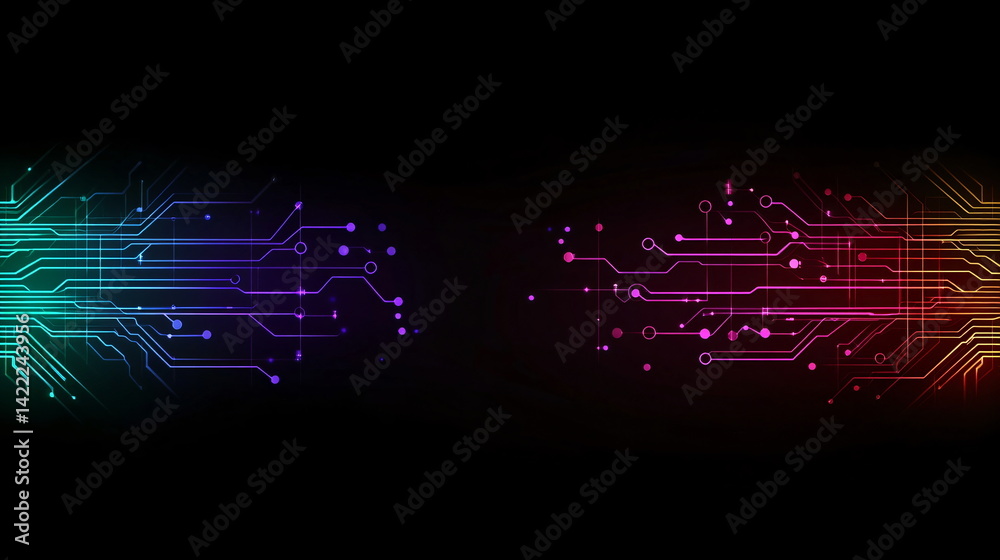 Obraz premium Electrical circuit board with digital lines. Technology connection, digital data transfer and electrical energy circuit. Design for banner, header, wallpaper backdrop