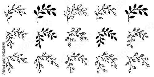 Hand Drawn Curved Leafy Branches Collection