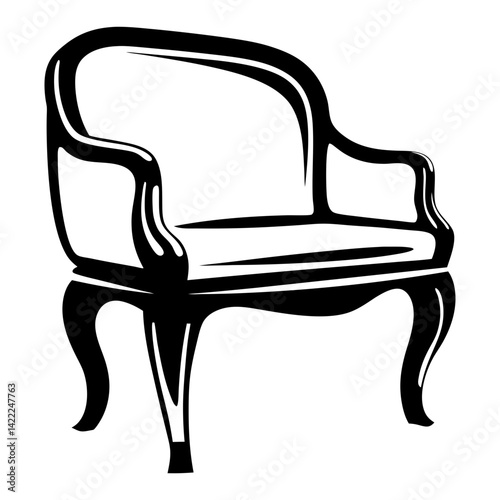 Elegant vintage style armchair silhouette in black and white illustration