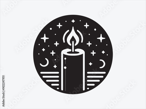 Candle Silhouette with Flame and Wax Design for Spiritual, Romantic, and Decorative