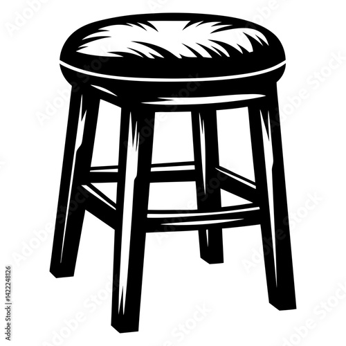 Monochrome illustration of a round padded stool with a sturdy base