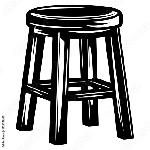 Illustration of a classic black and white stool with four legs