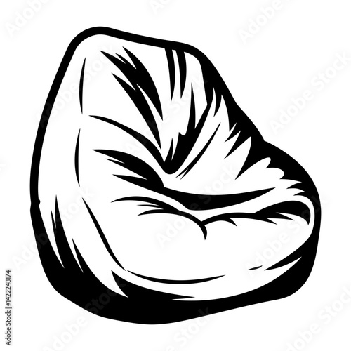Stylized beanbag chair illustration in black and white vector format