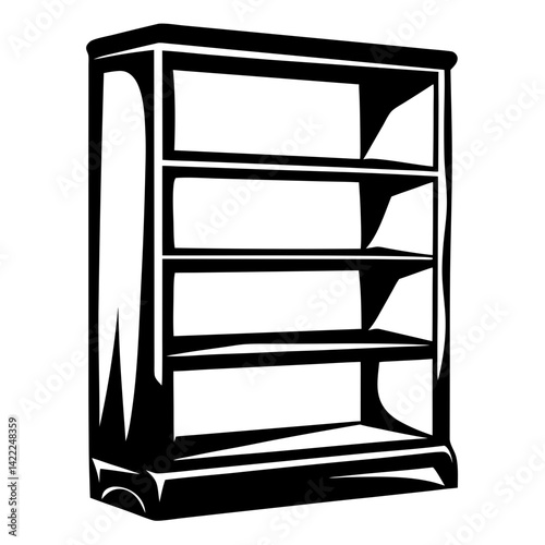 Simple Black and White Illustration of a Four Shelf Bookcase or Cabinet