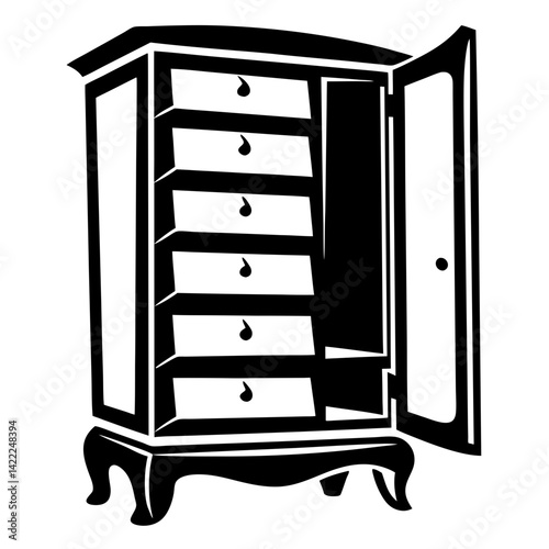 Monochrome Armoire with Open Door and Drawers Offers Elegant Storage