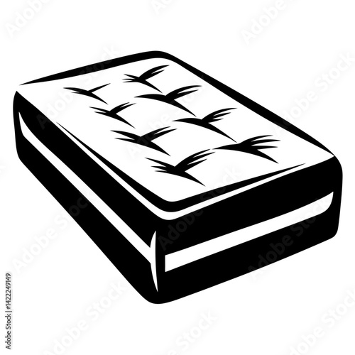 Stylized black and white mattress icon with abstract design on top surface