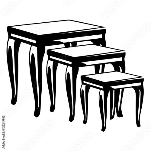 Stylized nesting tables or set of tables in graduated sizes